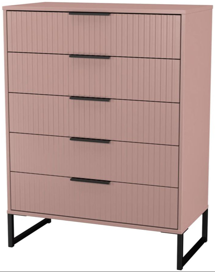 Fluted 5 Drawer Chest with Black Sleigh Legs