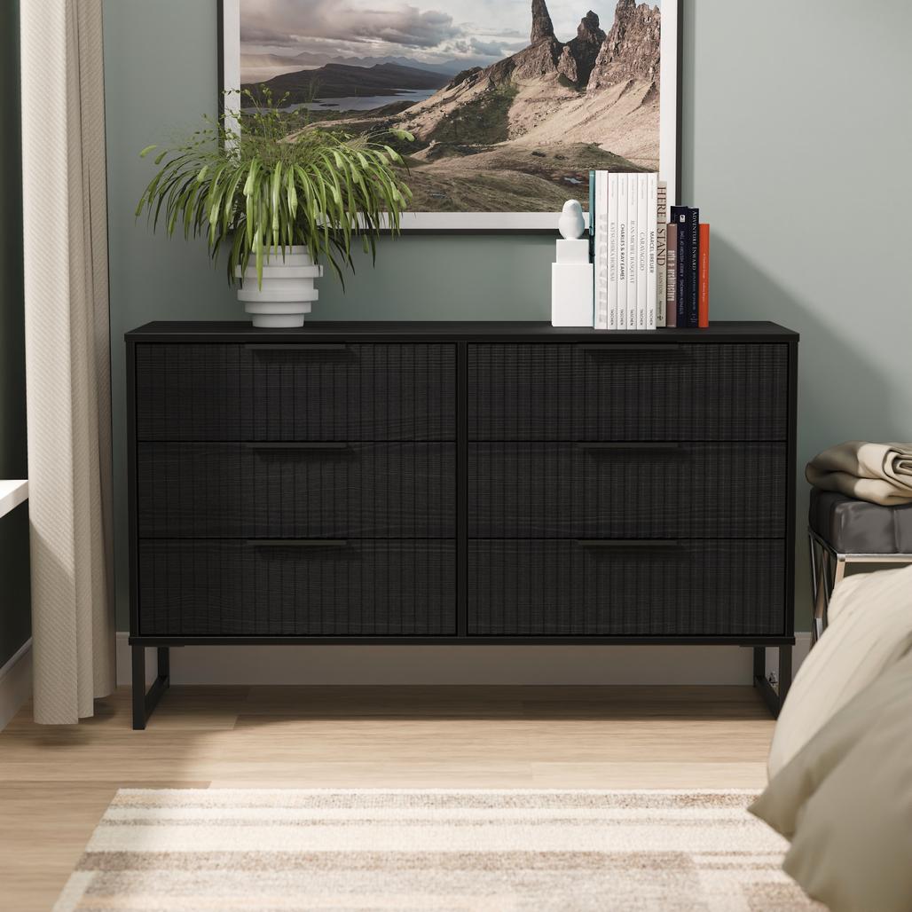 Fluted 6 Drawer Midi Chest with Black Sleigh Legs
