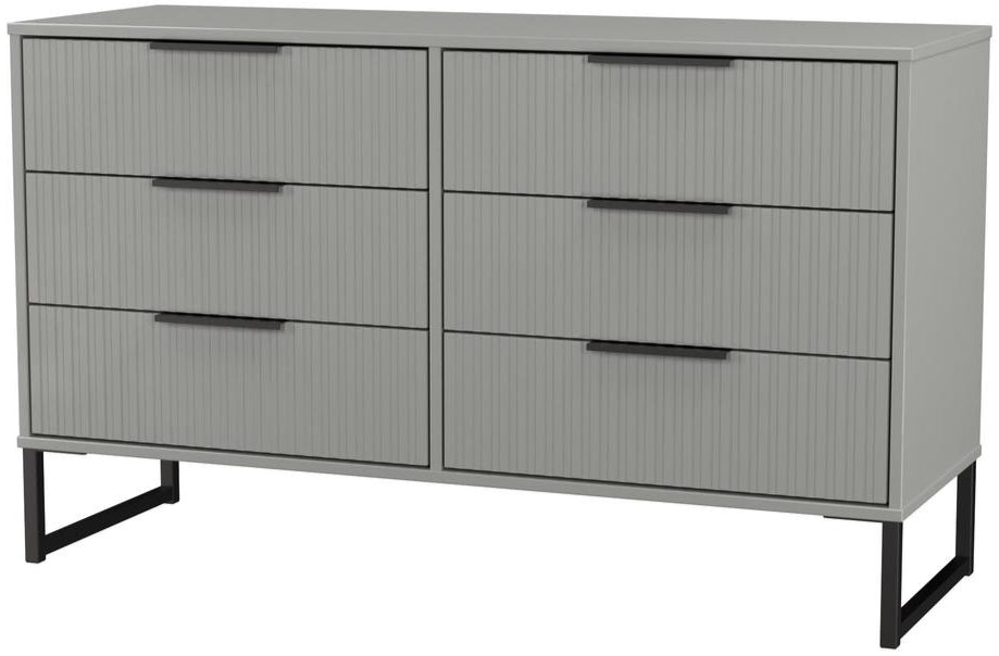 Fluted 6 Drawer Midi Chest with Black Sleigh Legs