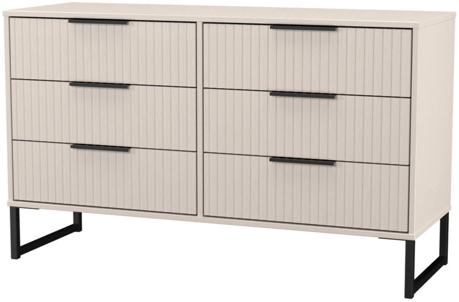 Fluted 6 Drawer Midi Chest with Black Sleigh Legs