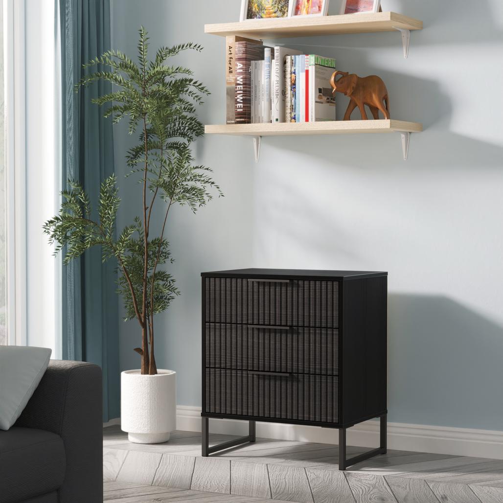 Fluted 3 Drawer Midi Chest with Black Sleigh Legs