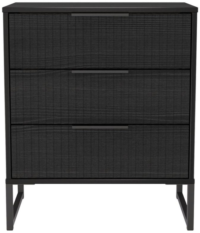 Fluted 3 Drawer Midi Chest with Black Sleigh Legs