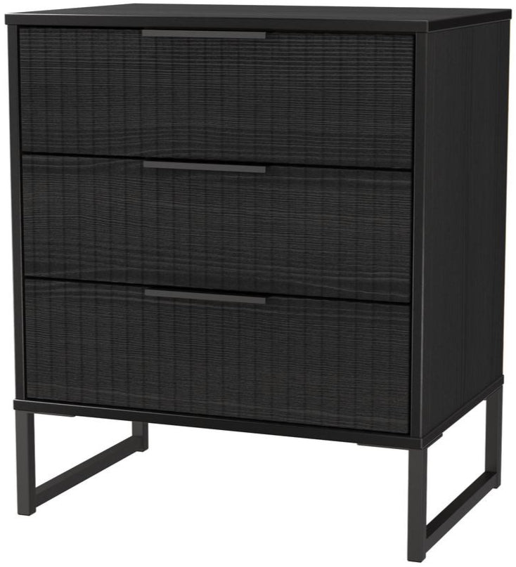 Fluted 3 Drawer Midi Chest with Black Sleigh Legs