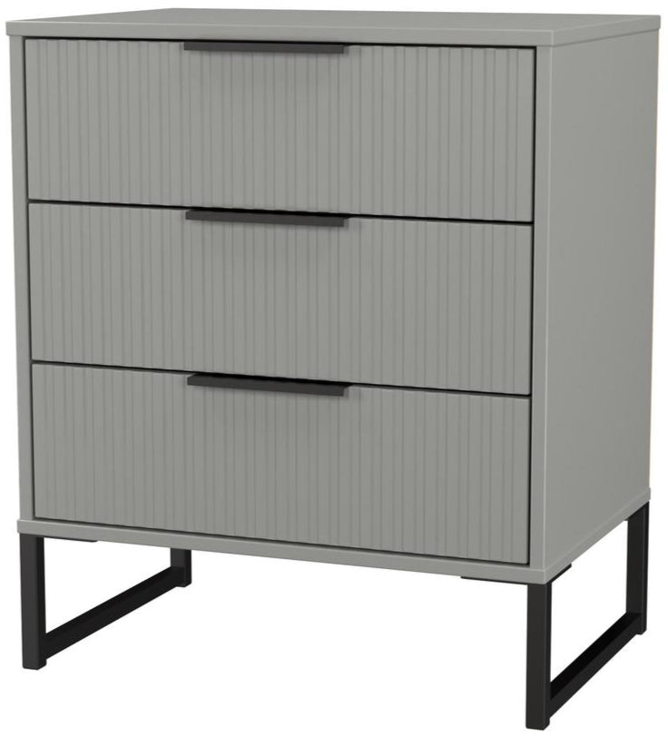 Fluted 3 Drawer Midi Chest with Black Sleigh Legs
