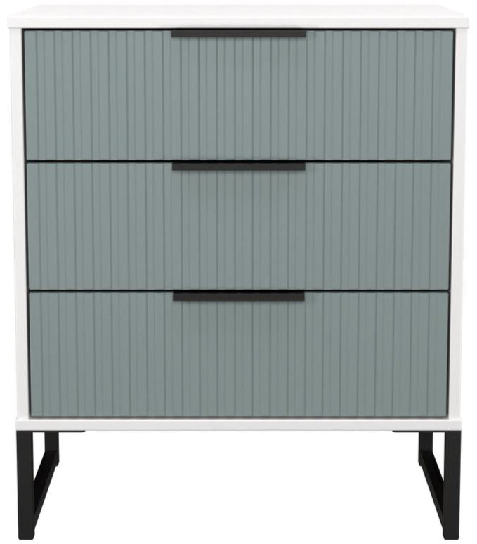 Fluted 3 Drawer Midi Chest with Black Sleigh Legs