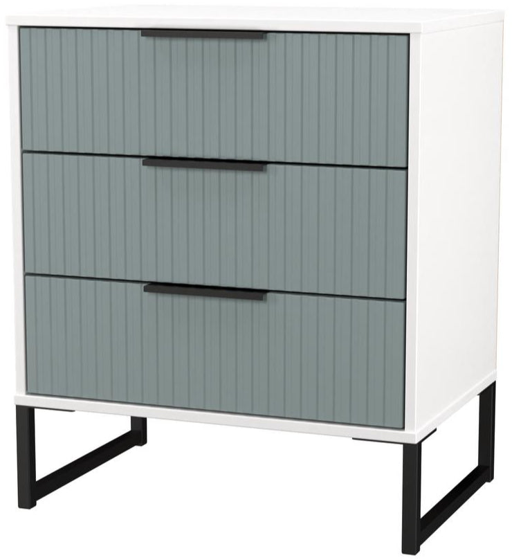 Fluted 3 Drawer Midi Chest with Black Sleigh Legs