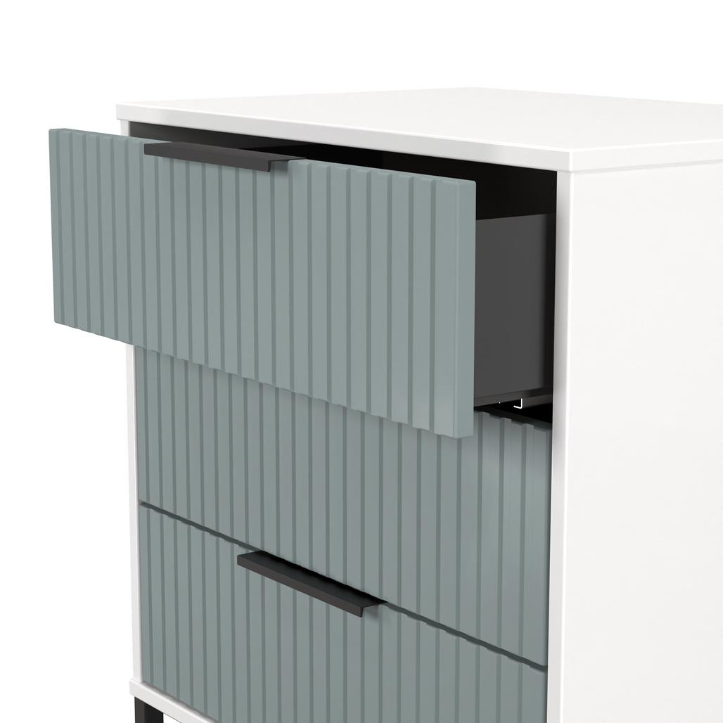 Fluted 3 Drawer Midi Chest with Black Sleigh Legs