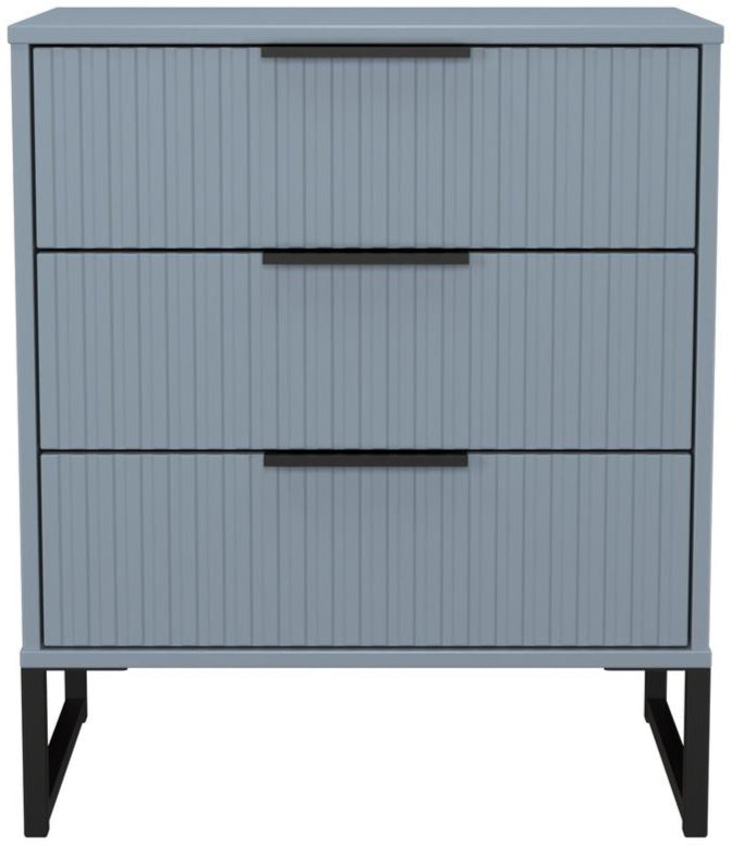 Fluted 3 Drawer Midi Chest with Black Sleigh Legs