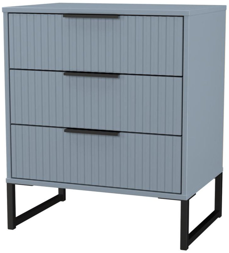 Fluted 3 Drawer Midi Chest with Black Sleigh Legs