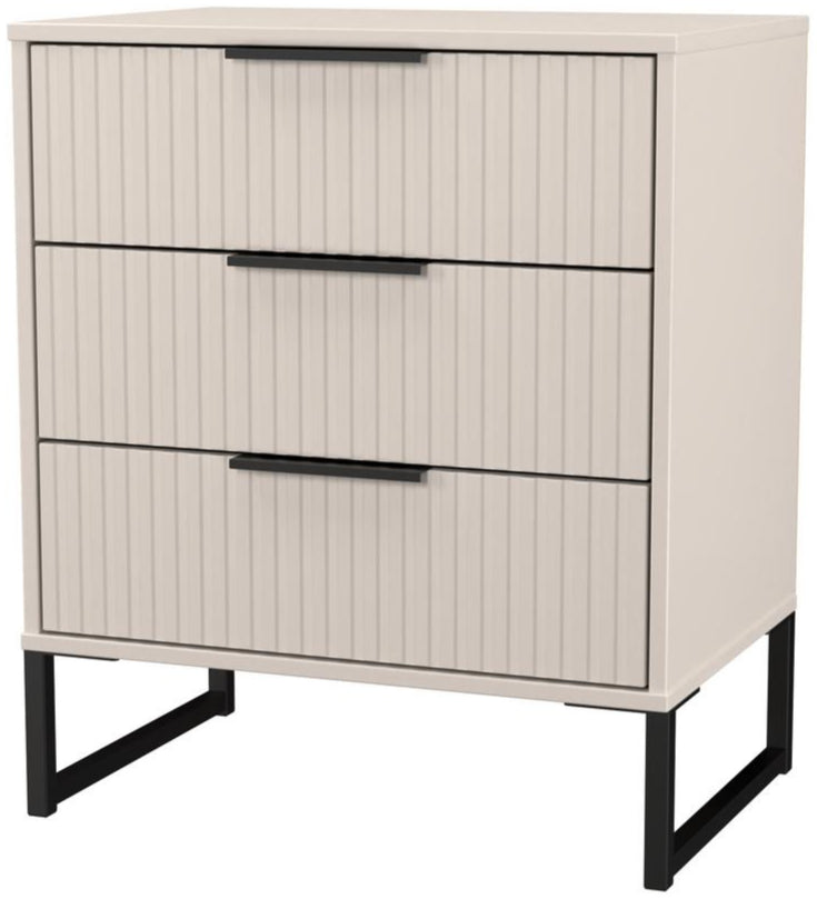 Fluted 3 Drawer Midi Chest with Black Sleigh Legs