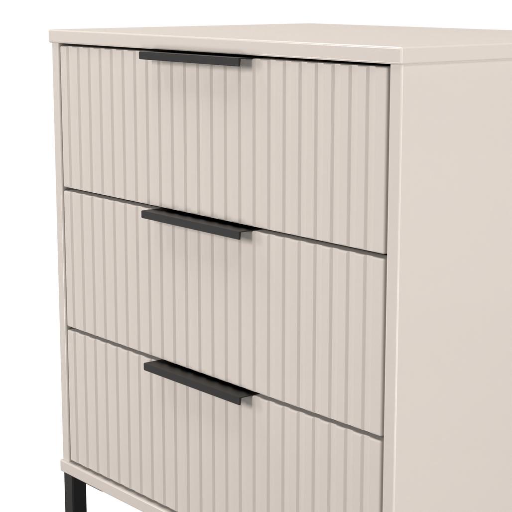 Fluted 3 Drawer Midi Chest with Black Sleigh Legs
