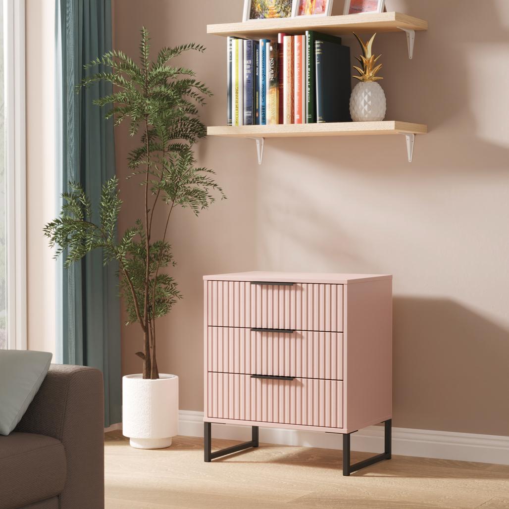 Fluted 3 Drawer Midi Chest with Black Sleigh Legs