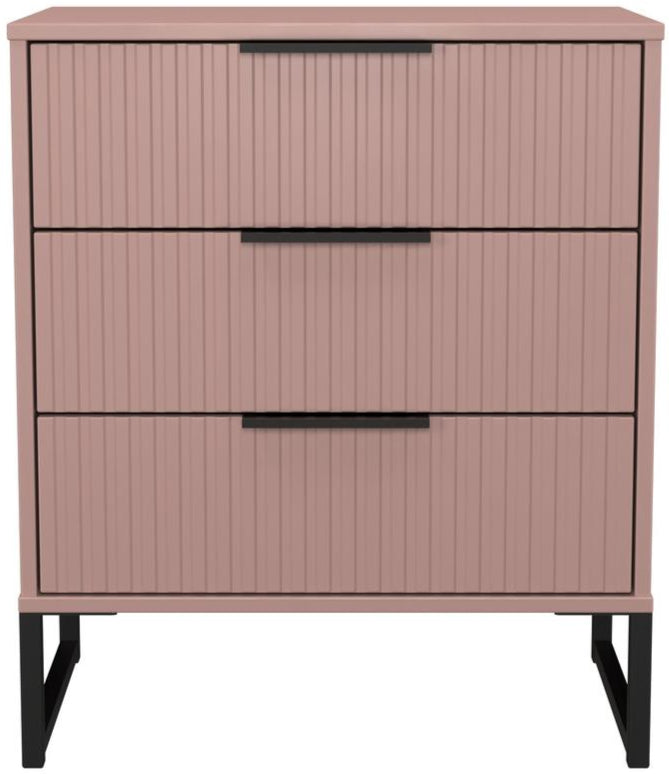 Fluted 3 Drawer Midi Chest with Black Sleigh Legs