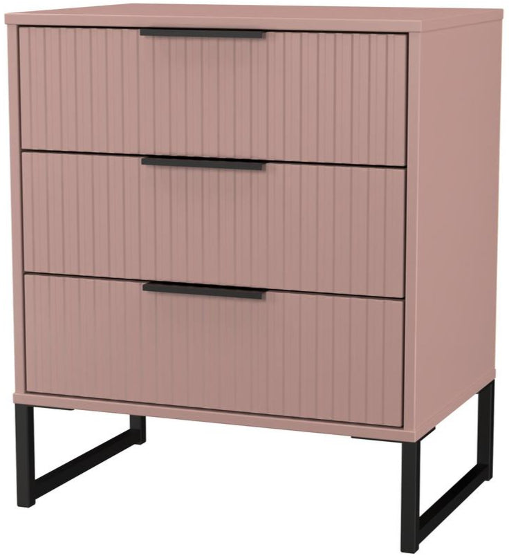 Fluted 3 Drawer Midi Chest with Black Sleigh Legs
