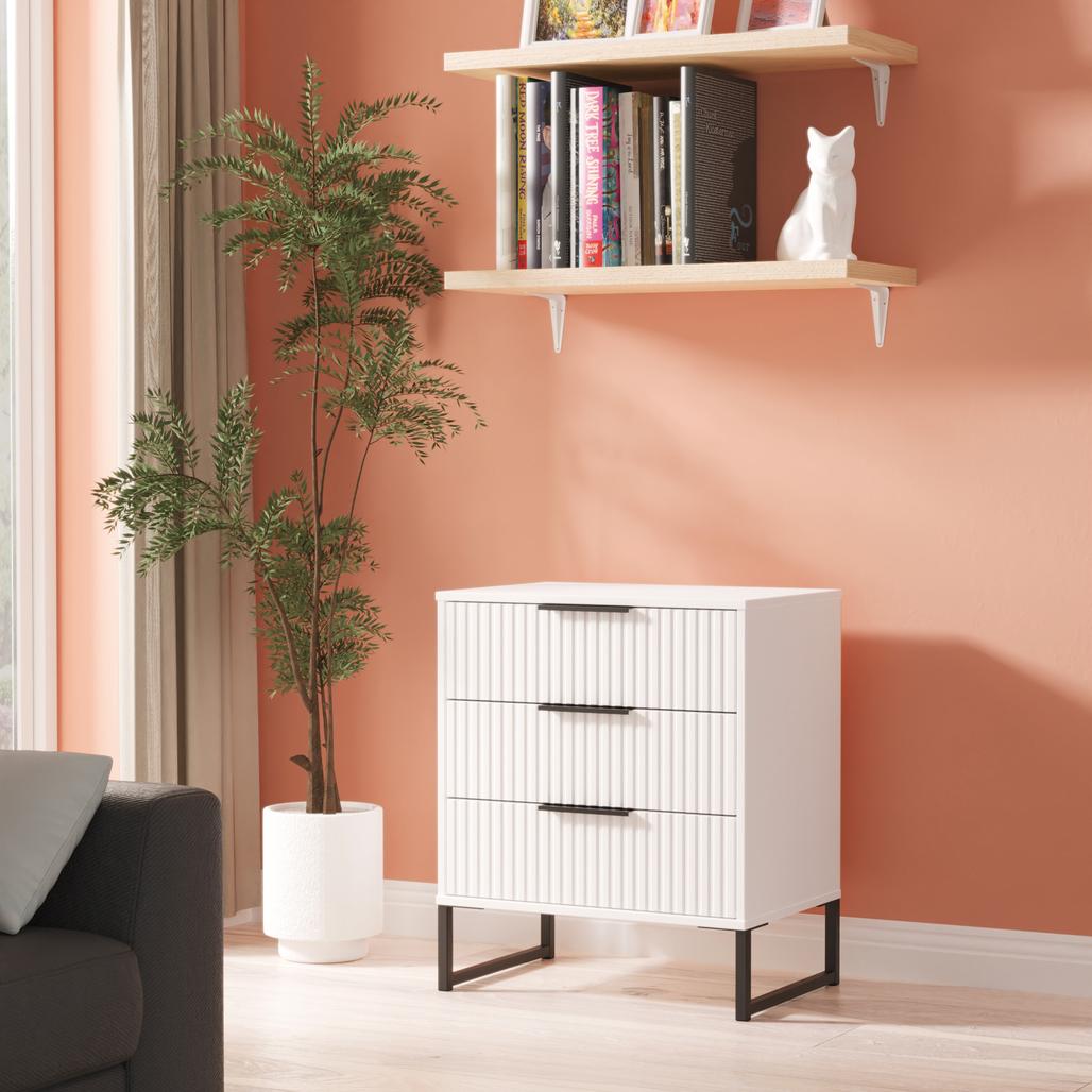 Fluted 3 Drawer Midi Chest with Black Sleigh Legs
