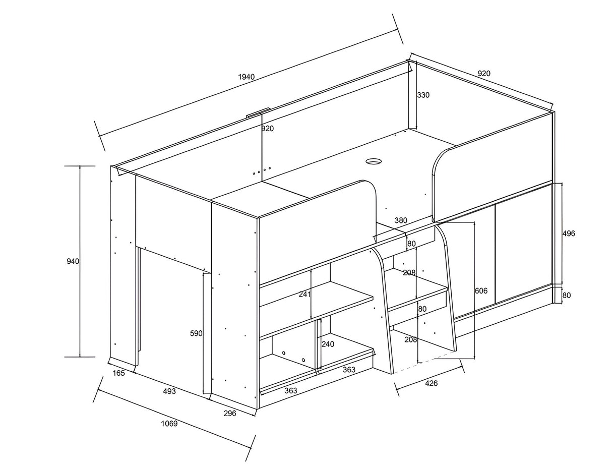 Nova Low Sleeper Children's Bed Frame with Shelves