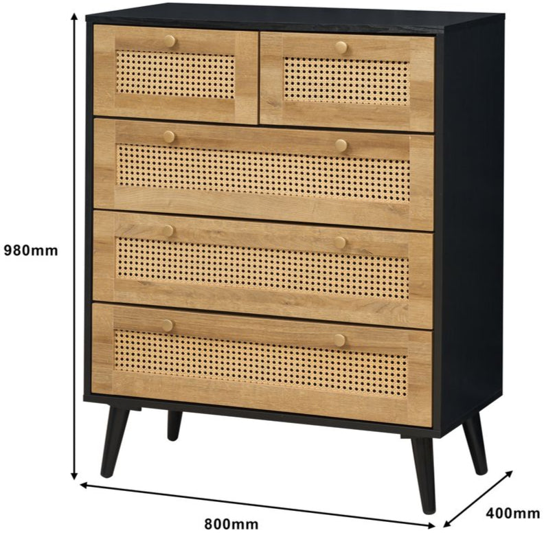 Manila Rattan 3+2 Drawer Chest of Drawers
