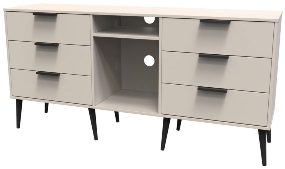 Hong Kong 6 Drawer 2 Shelf TV Unit with Black Legs