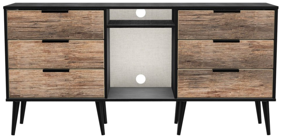 Hong Kong 6 Drawer 2 Shelf TV Unit with Black Legs