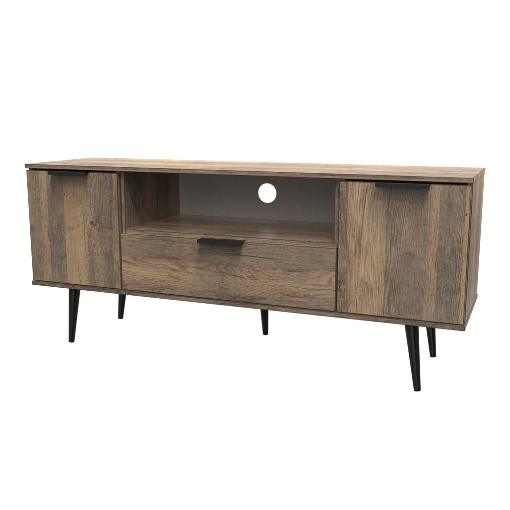Hong Kong 2 Door 1 Drawer Wide TV Unit with Black Legs
