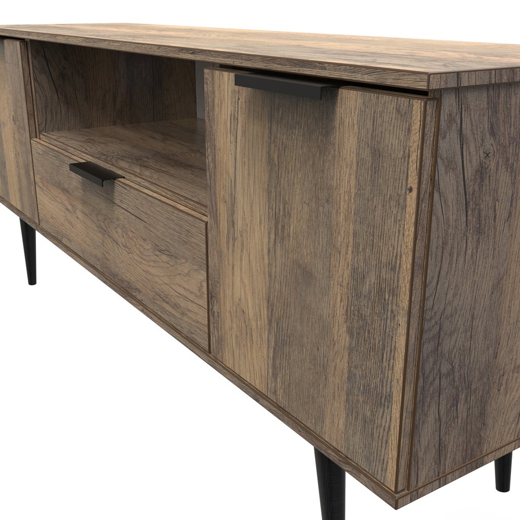 Hong Kong 2 Door 1 Drawer Wide TV Unit with Black Legs