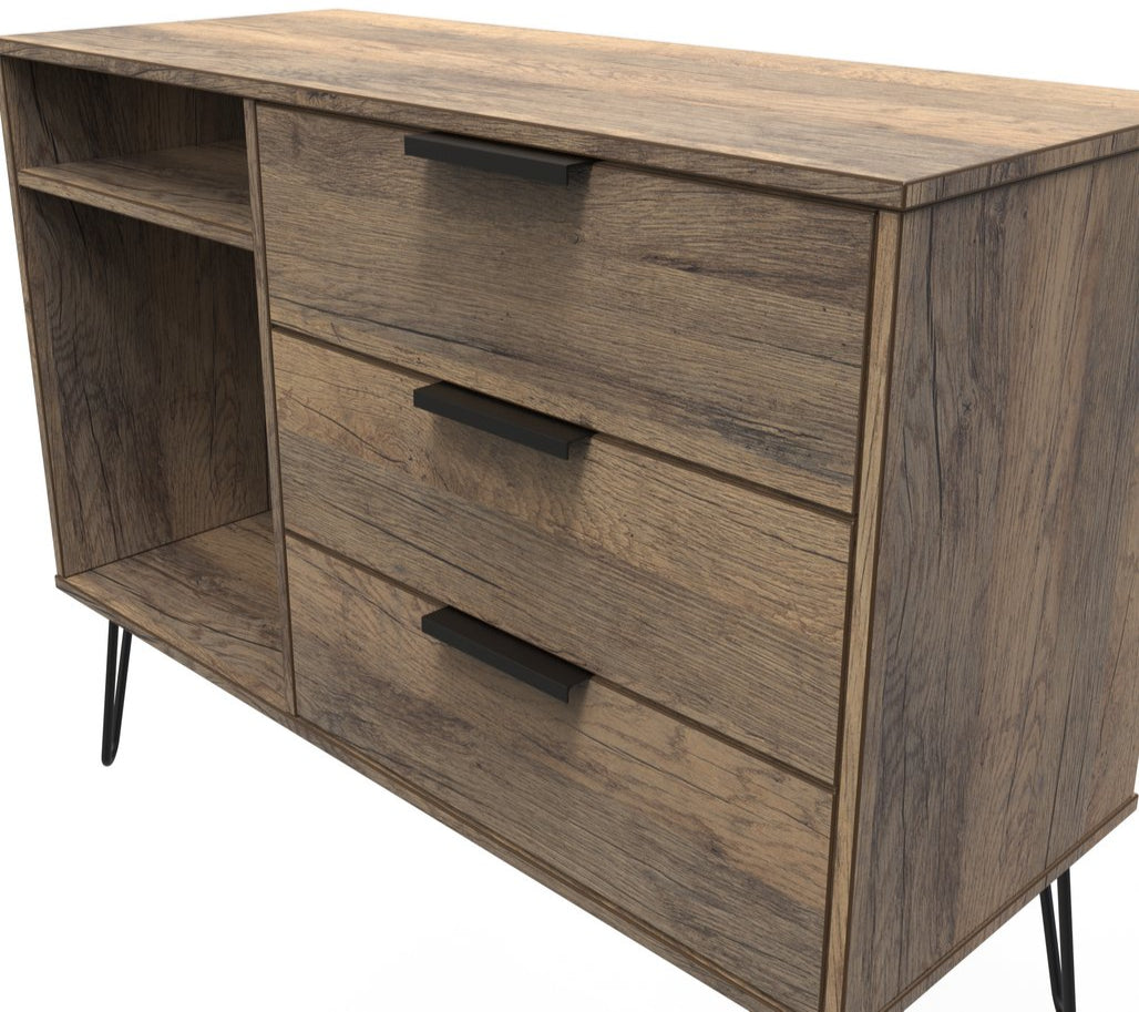 Hong Kong 3 Drawer 2 Shelf TV Unit with Black Sleigh Legs