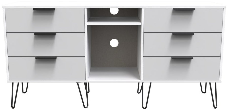 Hong Kong 6 Drawer 2 Shelf TV Unit with Black Hairpin Legs