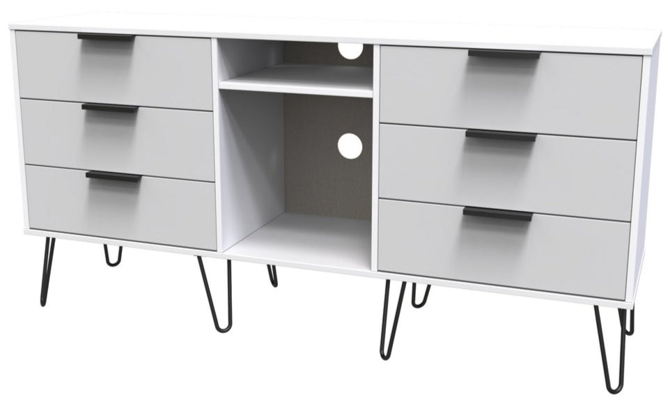 Hong Kong 6 Drawer 2 Shelf TV Unit with Black Hairpin Legs