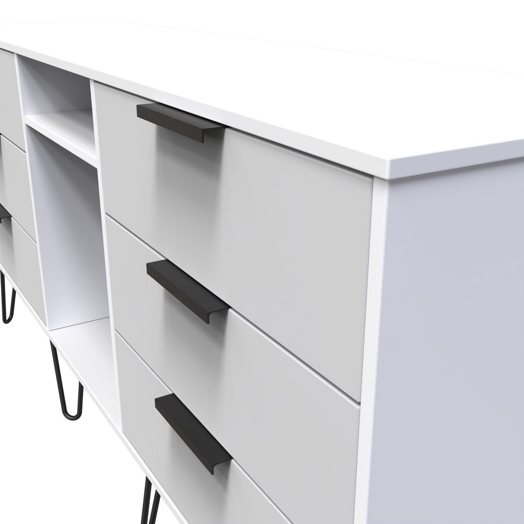 Hong Kong 6 Drawer 2 Shelf TV Unit with Black Hairpin Legs