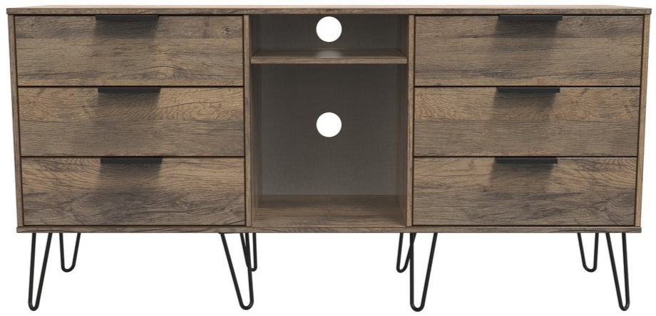 Hong Kong 6 Drawer 2 Shelf TV Unit with Black Hairpin Legs