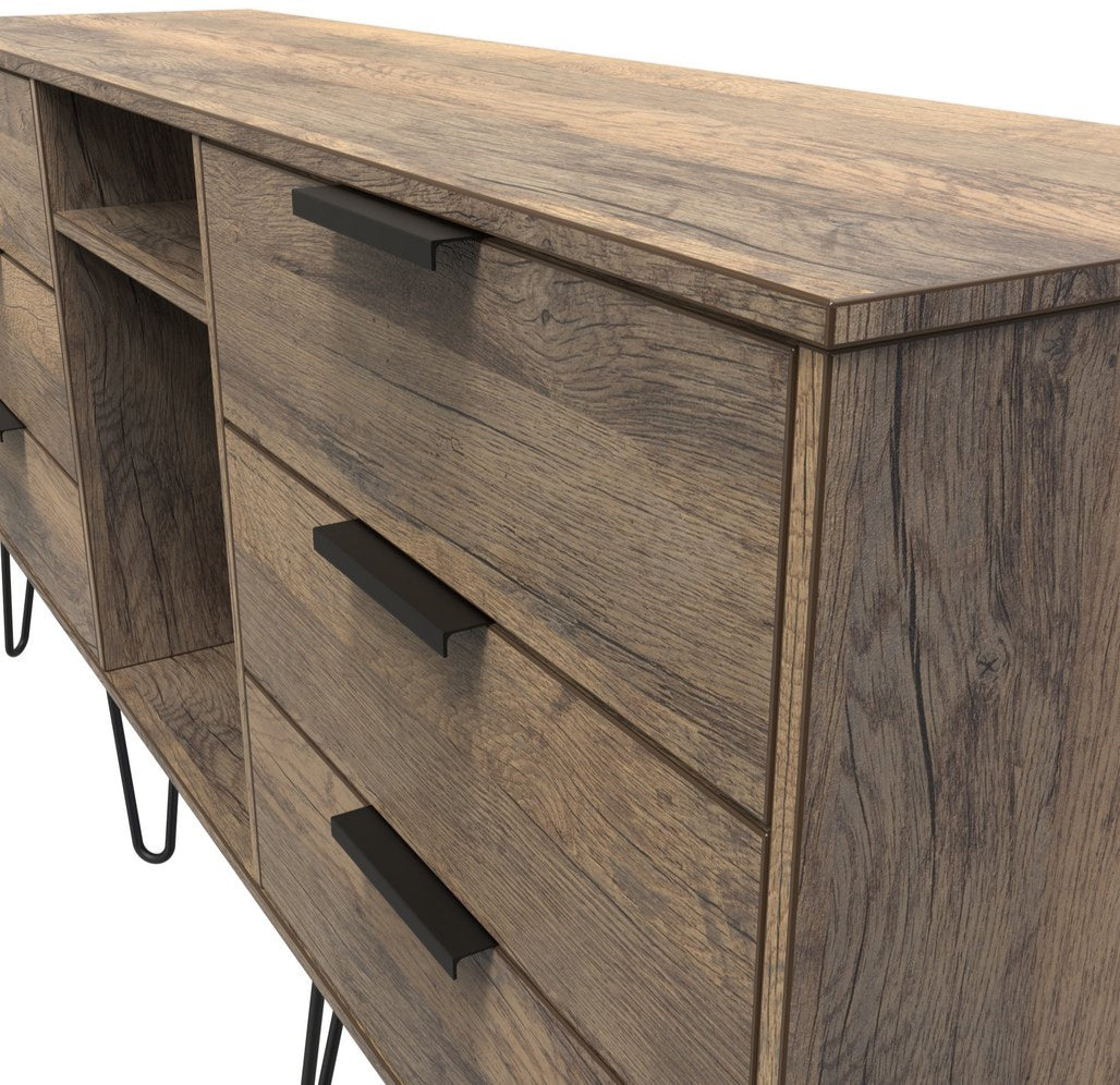 Hong Kong 6 Drawer 2 Shelf TV Unit with Black Hairpin Legs