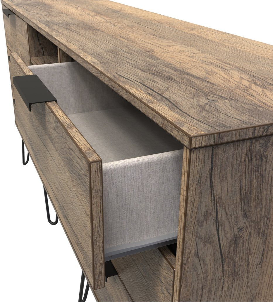 Hong Kong 6 Drawer 2 Shelf TV Unit with Black Hairpin Legs