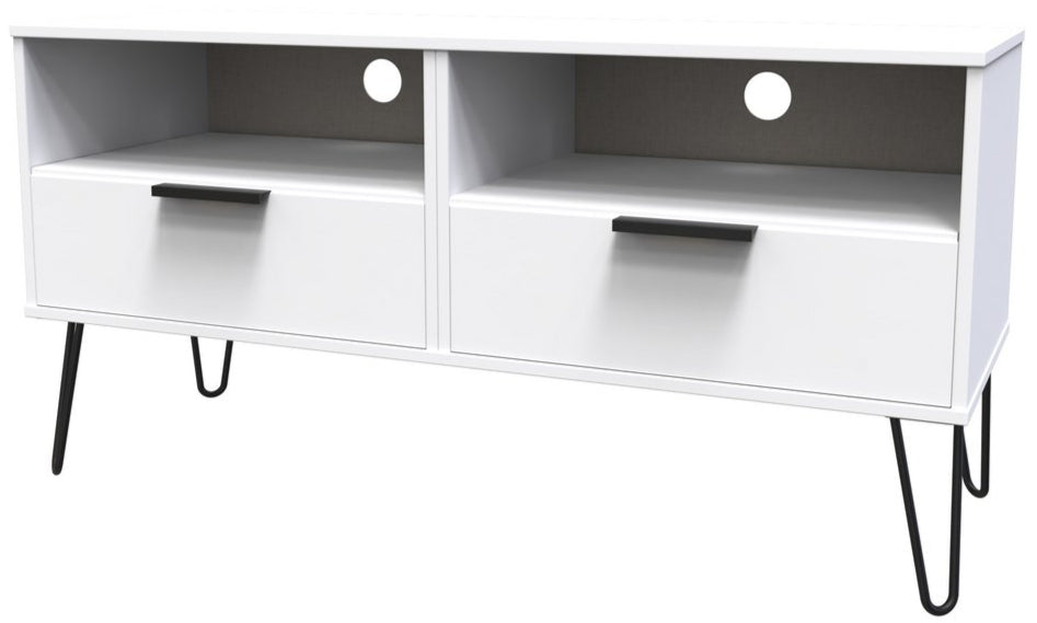 Hong Kong 2 Drawer Large Media Unit with Black Hairpin Legs