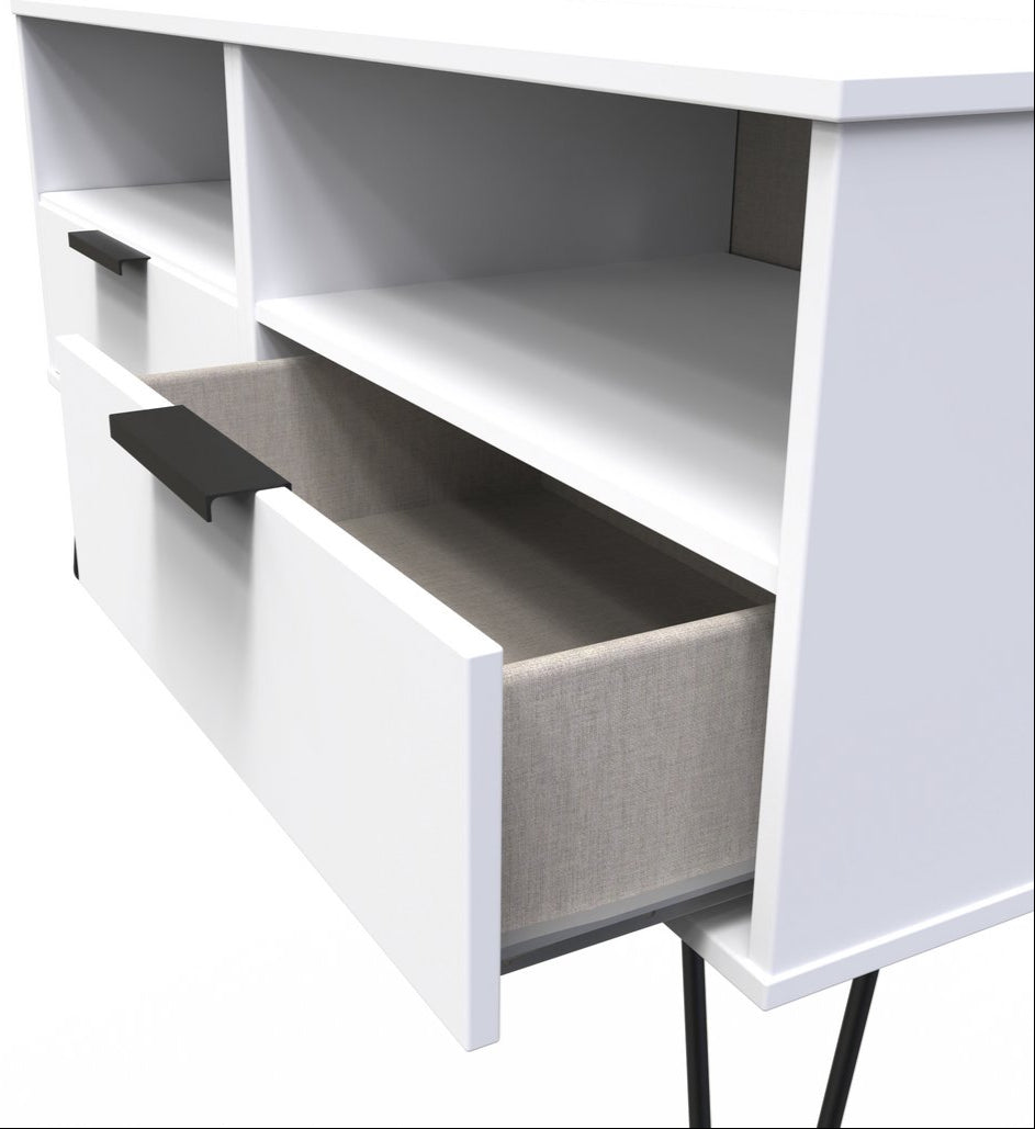 Hong Kong 2 Drawer Large Media Unit with Black Hairpin Legs