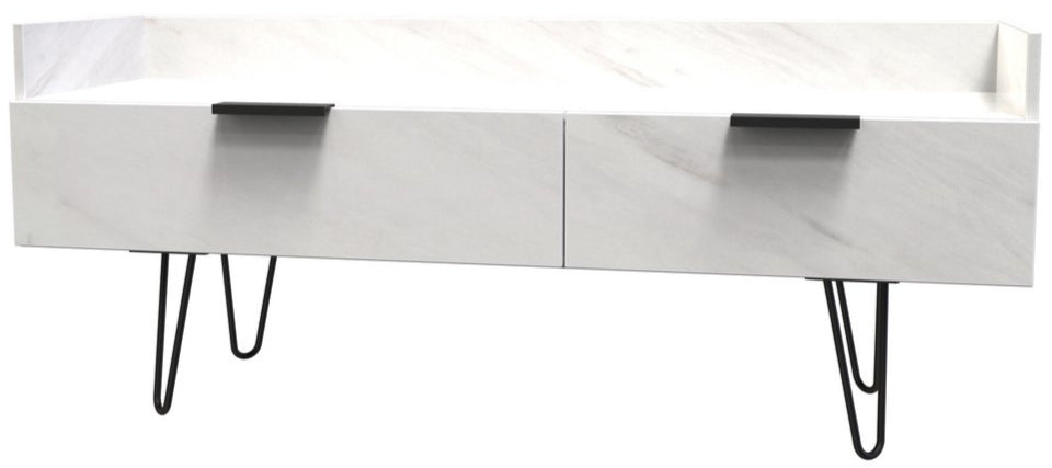 Hong Kong 2 Drawer Media Console with Black Hairpin Legs