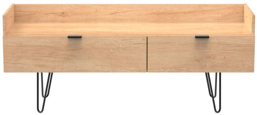 Hong Kong 2 Drawer Media Console with Black Hairpin Legs