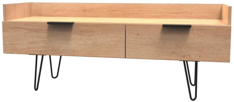 Hong Kong 2 Drawer Media Console with Black Hairpin Legs
