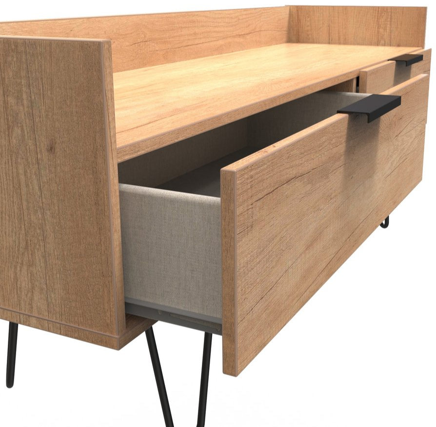 Hong Kong 2 Drawer Media Console with Black Hairpin Legs