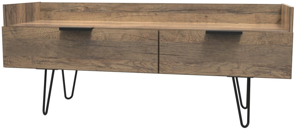 Hong Kong 2 Drawer Media Console with Black Hairpin Legs