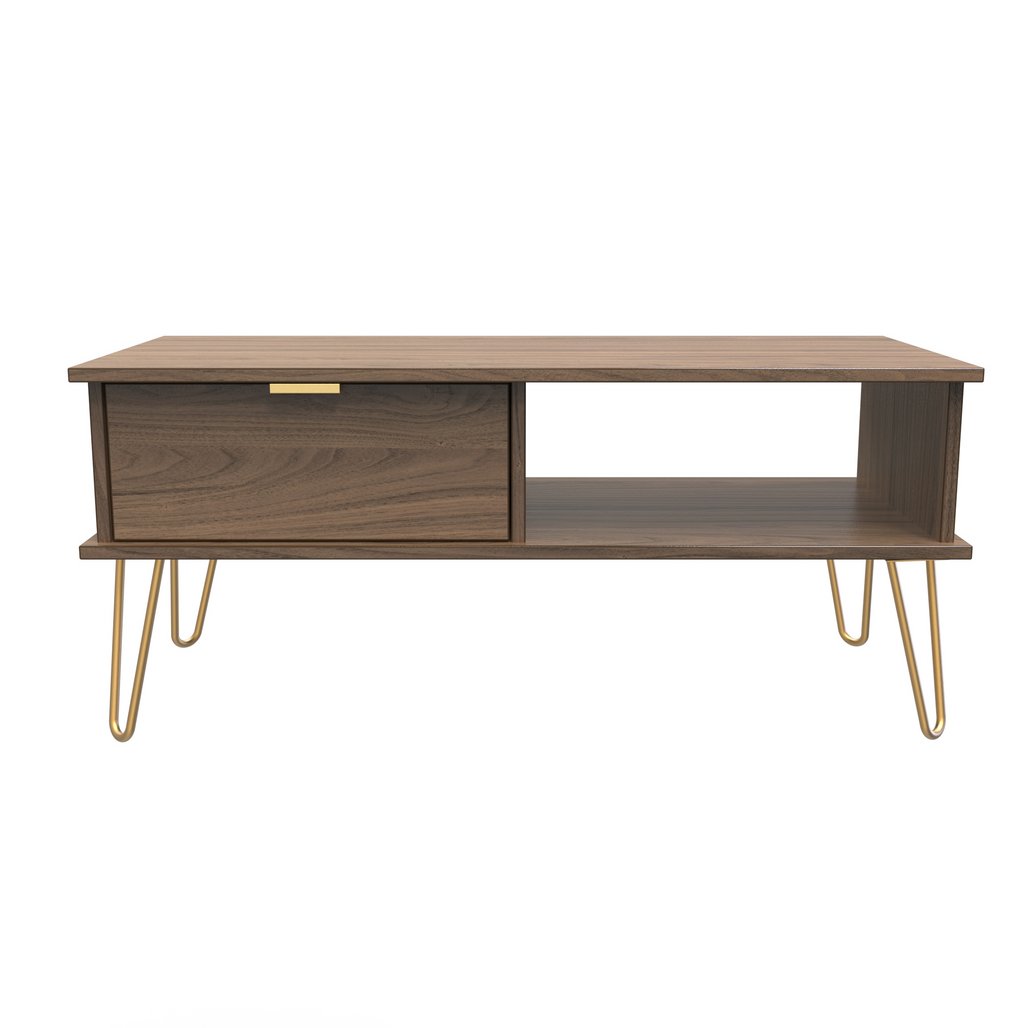 Hong Kong 1 Drawer Coffee Table with Gold Hairpin Legs
