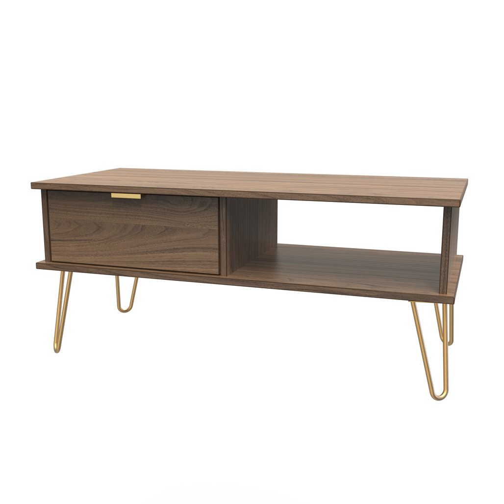 Hong Kong 1 Drawer Coffee Table with Gold Hairpin Legs