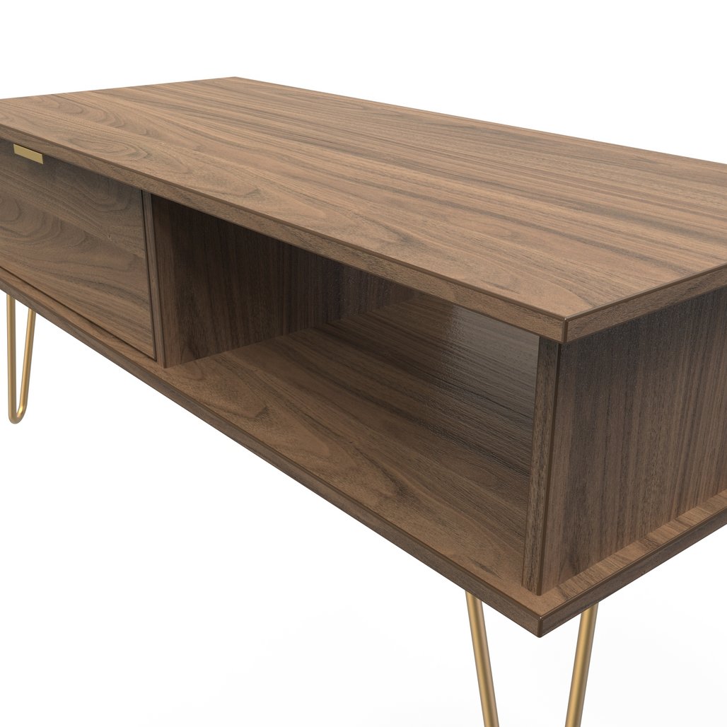 Hong Kong 1 Drawer Coffee Table with Gold Hairpin Legs