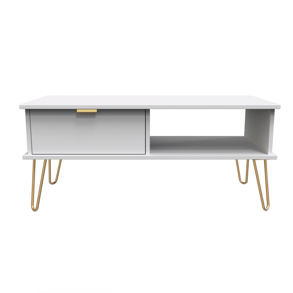 Hong Kong 1 Drawer Coffee Table with Gold Hairpin Legs