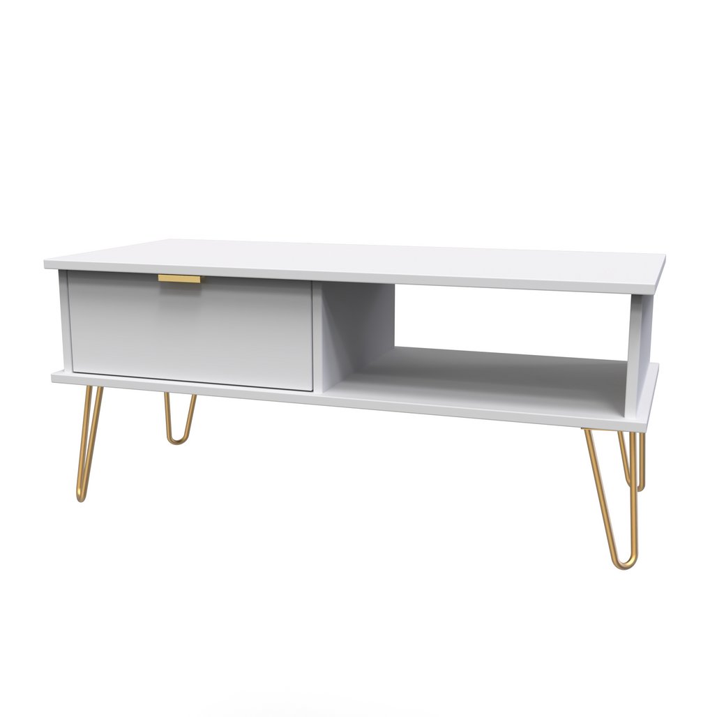 Hong Kong 1 Drawer Coffee Table with Gold Hairpin Legs