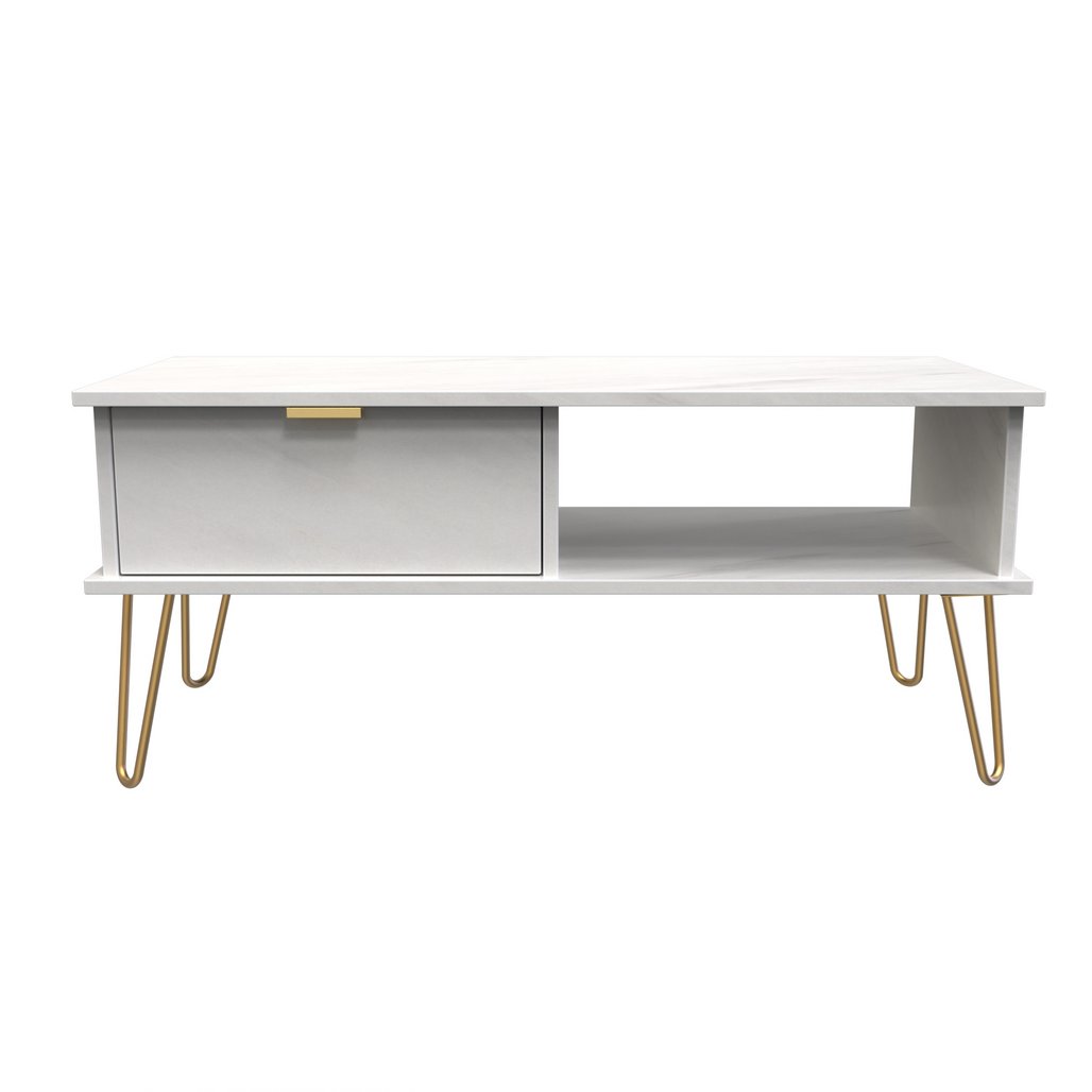 Hong Kong 1 Drawer Coffee Table with Gold Hairpin Legs