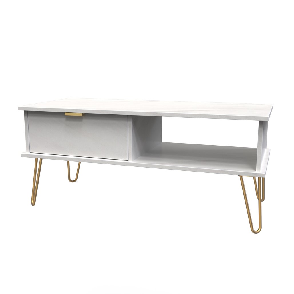 Hong Kong 1 Drawer Coffee Table with Gold Hairpin Legs