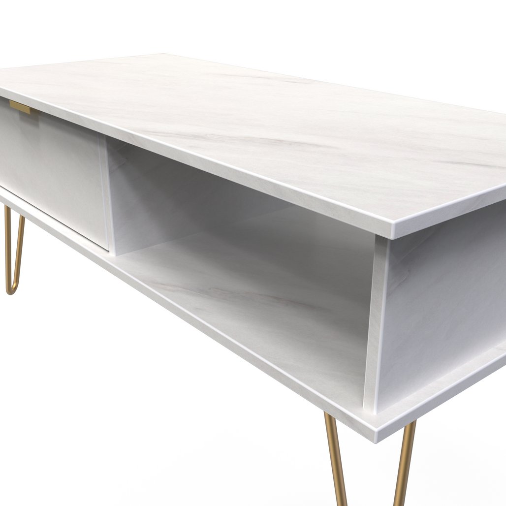 Hong Kong 1 Drawer Coffee Table with Gold Hairpin Legs
