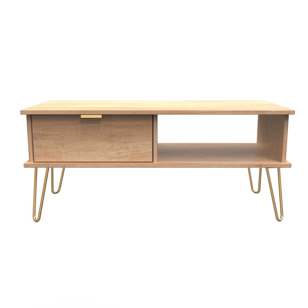Hong Kong 1 Drawer Coffee Table with Gold Hairpin Legs