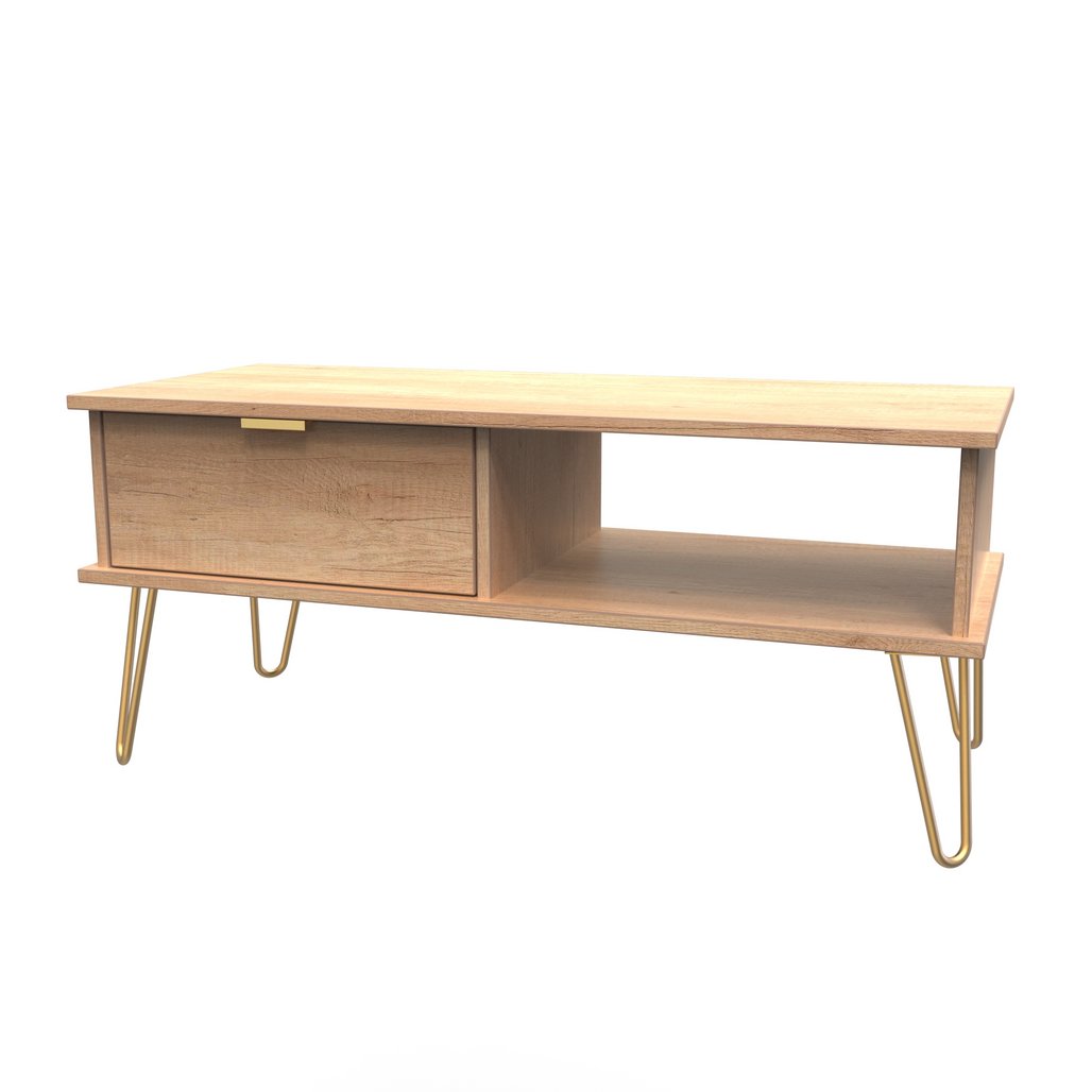 Hong Kong 1 Drawer Coffee Table with Gold Hairpin Legs