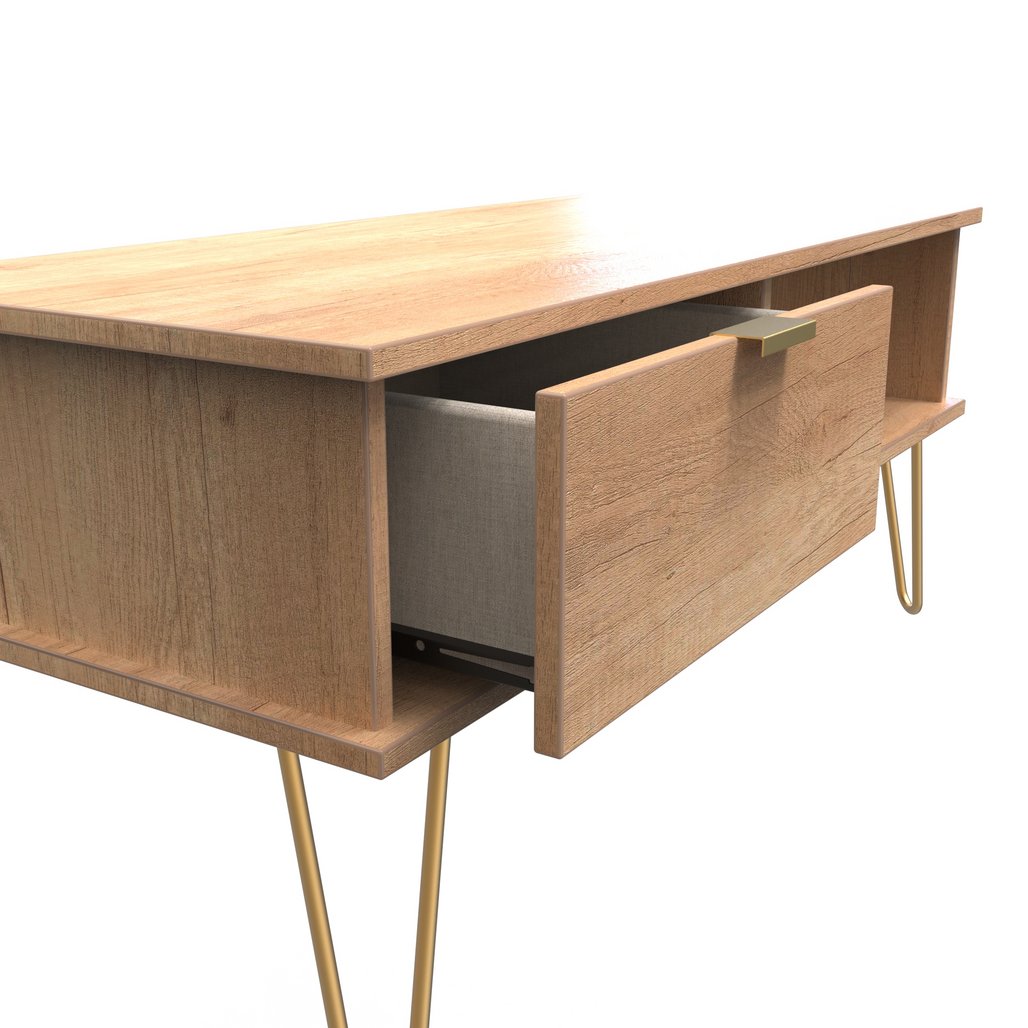 Hong Kong 1 Drawer Coffee Table with Gold Hairpin Legs